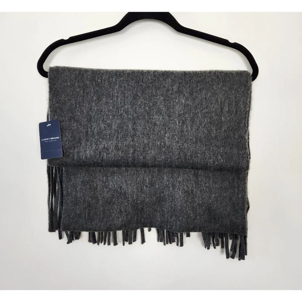 Lucky Brand‎ NWT Charcoal Gray Scarf With Fringe, Warm, Soft, Winter, Holiday